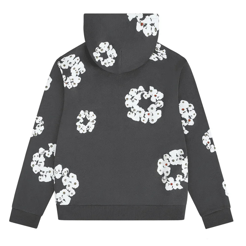 Denim Tears Rhinestone Wreath Zip Hoodie Vintage Black