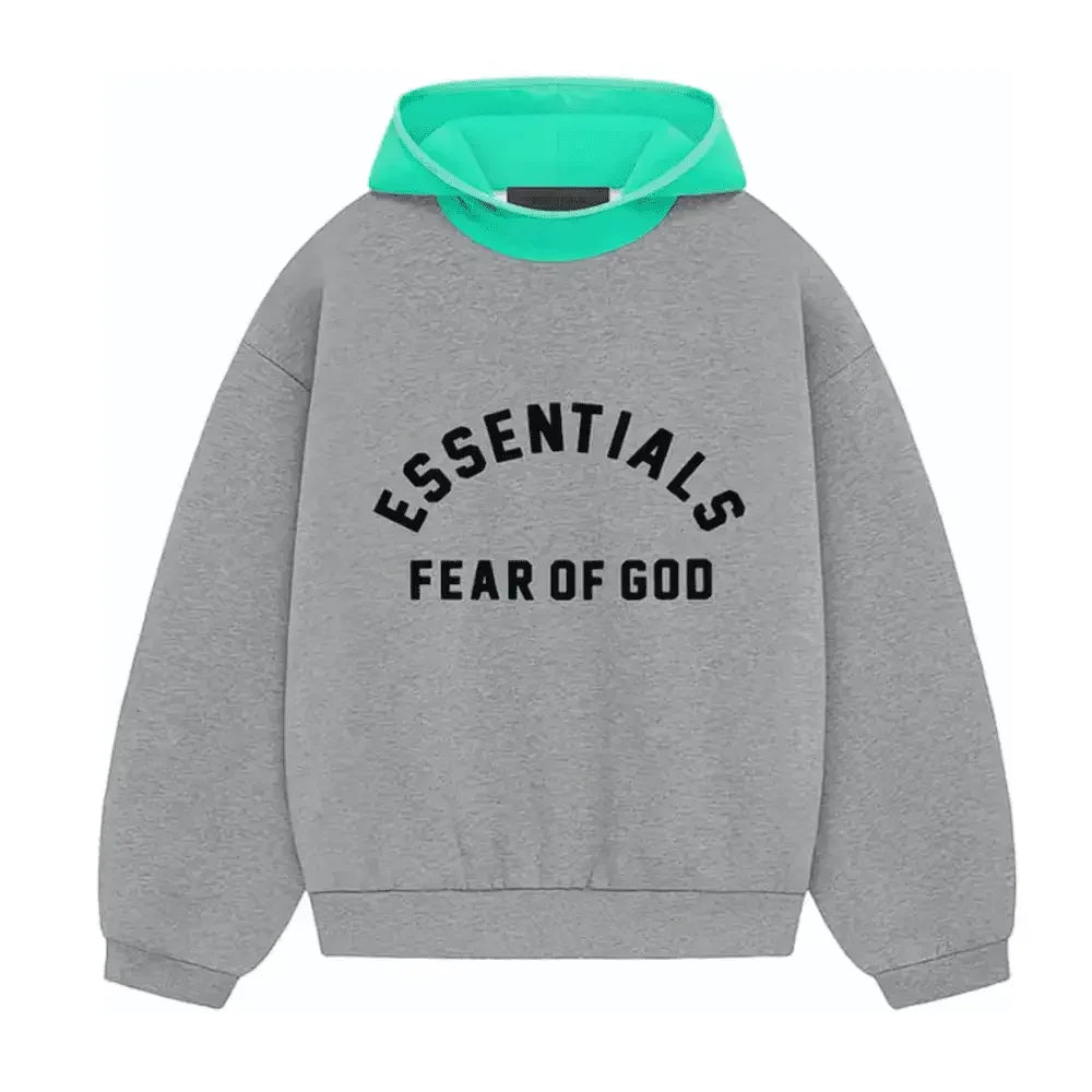 Fear of God Essentials SS24 Nylon Fleece Hoodie Dark Heather Oatmeal/Mint Leaf
